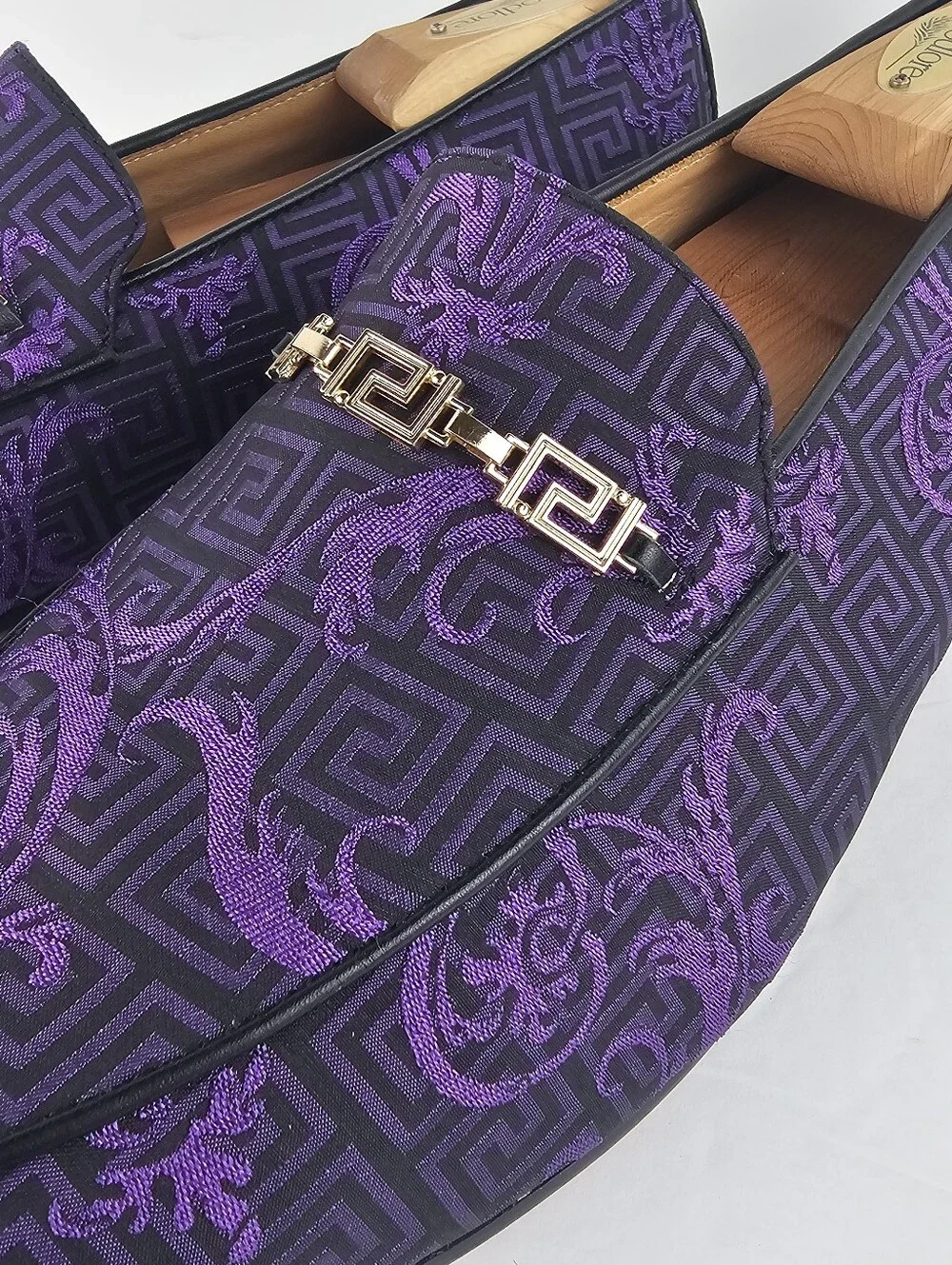 Barabas Men's Greek Pattern Floral Baroque Prom Wedding Dress Loafers Purple 11